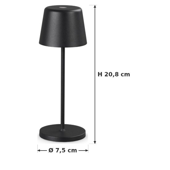 Ideal lux cute lampada da tavolino ricaricabile da esterno led 2,5w 20,8cm moderna nera ip65