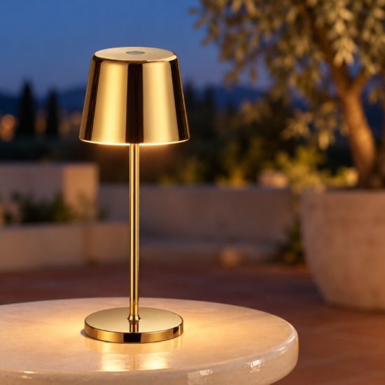 Ideal lux cute lampada da tavolino ricaricabile da esterno led 2,5w 20,8cm contemporanea oro ip65