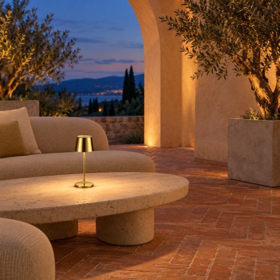 Ideal lux cute lampada da tavolino ricaricabile da esterno led 2,5w 20,8cm contemporanea oro ip65