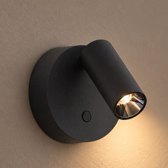 Ideal lux elf applique con faretto orientabile led 3w 3000k 8,5cm per comodino moderna nera
