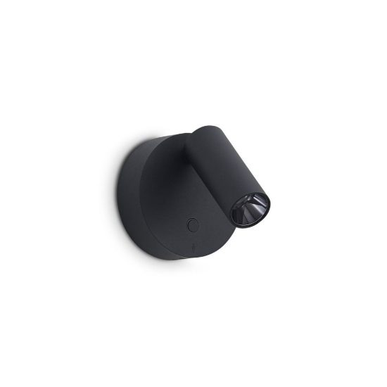Ideal lux elf applique con faretto orientabile led 3w 3000k 8,5cm per comodino moderna nera