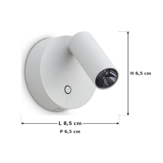 Ideal lux elf applique con faretto orientabile led 3w 3000k 8,5cm per comodino moderna bianca