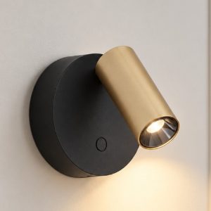 Ideal lux elf applique con faretto orientabile led 3w 3000k 8,5cm per comodino moderna nera e oro