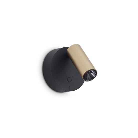 Ideal lux elf applique con faretto orientabile led 3w 3000k 8,5cm per comodino moderna nera e oro