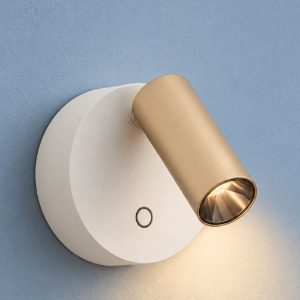 Ideal lux elf applique con faretto orientabile led 3w 3000k 8,5cm per comodino moderna bianca e oro