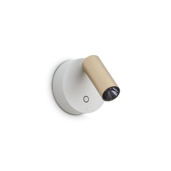 Ideal lux elf applique con faretto orientabile led 3w 3000k 8,5cm per comodino moderna bianca e oro