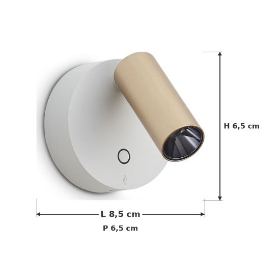 Ideal lux elf applique con faretto orientabile led 3w 3000k 8,5cm per comodino moderna bianca e oro