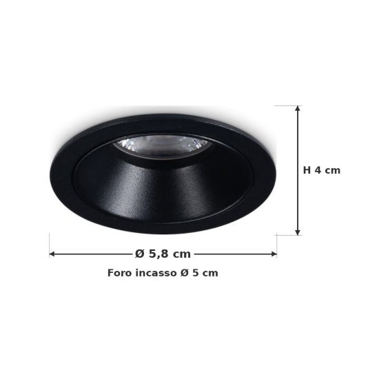 Ideal lux game faretto da incasso per cartongesso led 5w 3000k foro 5cm rotondo nero