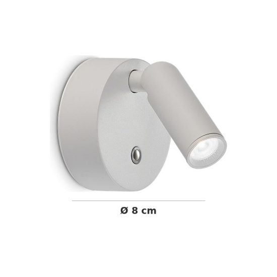 Ideal lux bean applique da comodino ricaricabile con faretto led 3w 3000k base tonda bianca