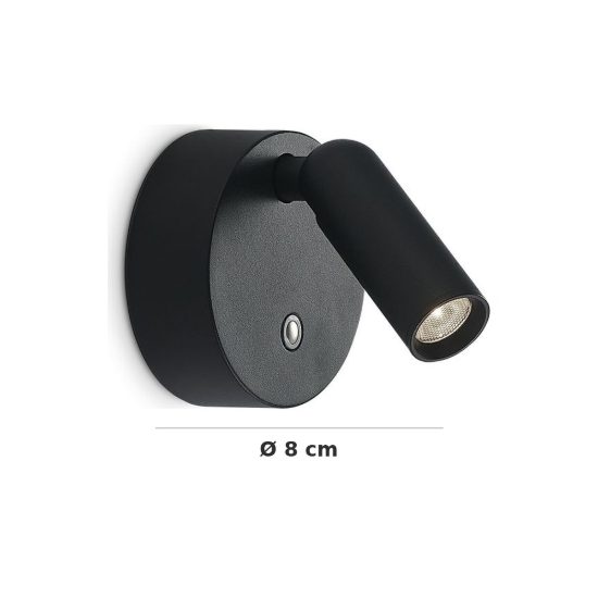 Ideal lux bean applique da comodino ricaricabile con faretto led 3w 3000k base tonda nera