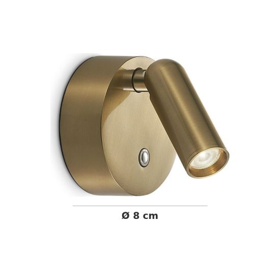 Ideal lux bean applique da comodino ricaricabile con faretto led 3w 3000k base tonda ottone