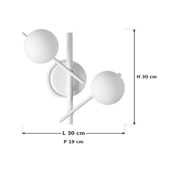 Ideal lux atlas applique con 2 sfere in vetro g9 led 3w 30cm per soggiorno moderna bianca