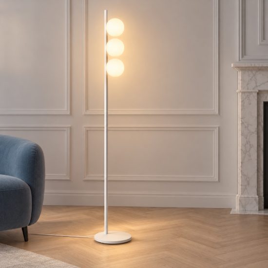 Ideal lux binomio piantana con 3 sfere g9 led 3w 160,9cm per soggiorno moderna bianca