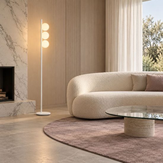 Ideal lux binomio piantana con 3 sfere g9 led 3w 160,9cm per soggiorno moderna bianca