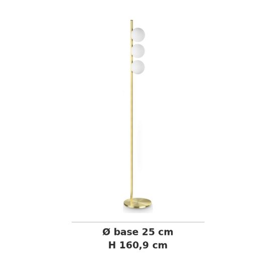Ideal lux binomio lampada da terra con 3 sfere g9 led 3w 160,9cm per soggiorno contemporanea ottone