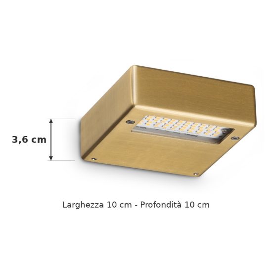 Ideal lux tab applique quadrata led 24w 3000k 10 cm moderna ottone