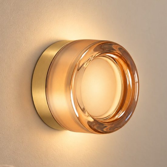 Ideal lux lolly applique in vetro gx53 led 9w 10,5cm per soggiorno contemporanea ambra ip44