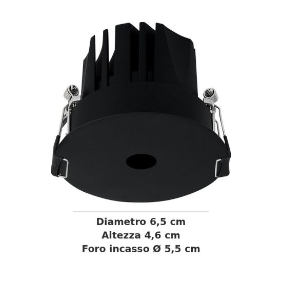 Ideal lux infinity faretto da incasso per cartongesso con bordo 7w 3000k foro 5,5cm rotondo nero