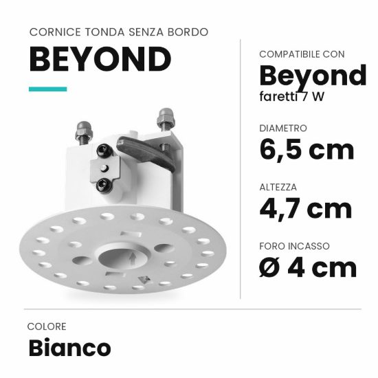 Ideal lux beyond cornice tonda senza bordo per faretti da incasso 7w bianca