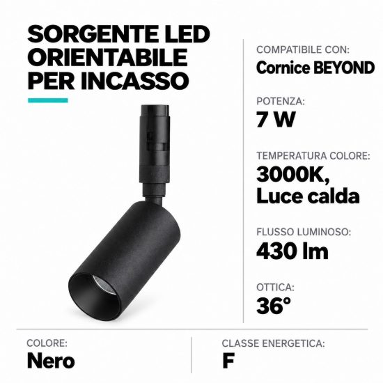 Ideal lux beyond sorgente led orientabile per faretti da incasso e semi-incasso 7w 3000k 3cm nero