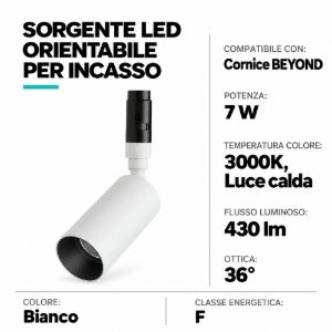 Ideal lux beyond sorgente led orientabile per faretti da incasso e semi-incasso 7w 3000k 3cm bianco