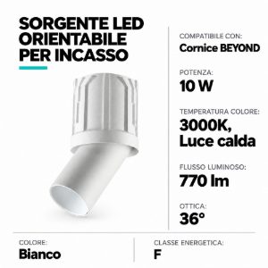 Ideal lux beyond sorgente led orientabile per faretti da incasso 10w 3000k 6,1cm bianco
