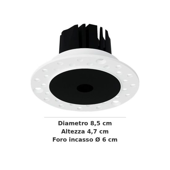 Ideal lux infinity faretto da incasso per cartongesso senza bordo 7w 3000k foro 6cm rotondo nero