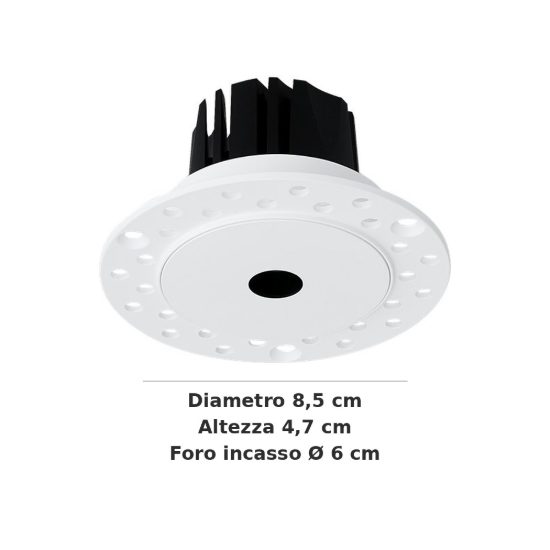 Ideal lux infinity faretto da incasso per cartongesso senza bordo 7w 3000k foro 6cm rotondo bianco