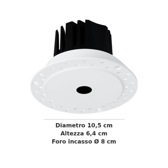 Ideal lux infinity faretto da incasso per cartongesso senza bordo 12w 3000k foro 8cm rotondo bianco