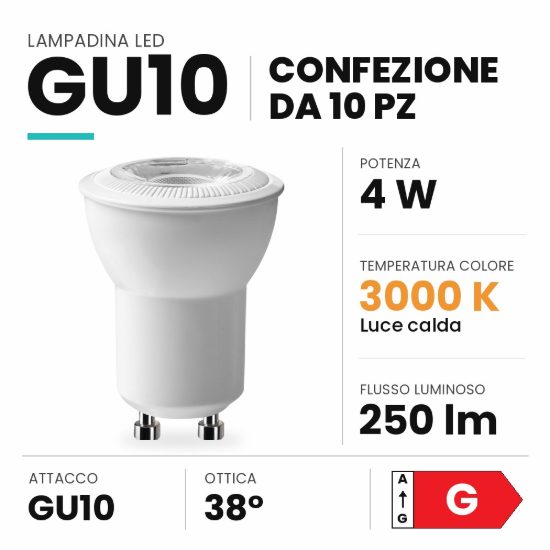 Ideal lux lampadina led gu10 spot 4w 3000k dimmerabile bianca confezione 10 pezzi