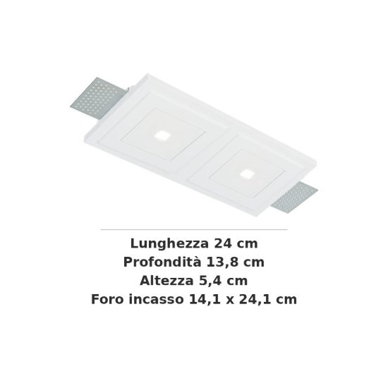 Ideal lux zephyr faretto da incasso per cartongesso 24w 3000k foro 14,1x24,1cm rettangolare bianco