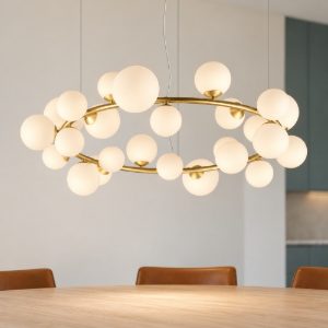 Ideal lux perlage lampadario ad anello 25 luci per sala da pranzo sfere in vetro bianco