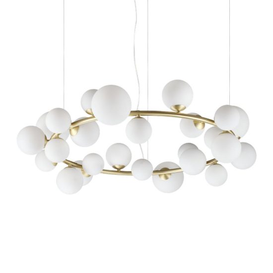 Ideal lux perlage lampadario ad anello 25 luci per sala da pranzo sfere in vetro bianco