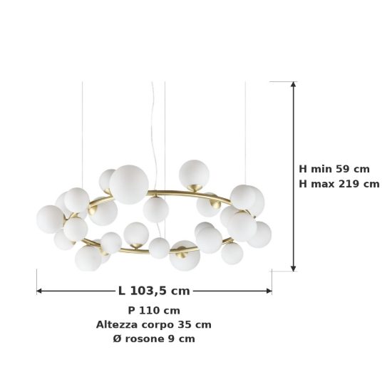 Ideal lux perlage lampadario ad anello 25 luci per sala da pranzo sfere in vetro bianco