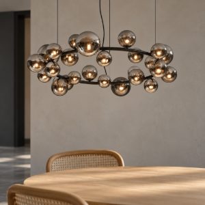Ideal lux perlage lampadario ad anello 25 luci per sala da pranzo sfere in vetro fumè