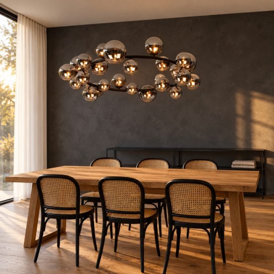 Ideal lux perlage lampadario ad anello 25 luci per sala da pranzo sfere in vetro fumè