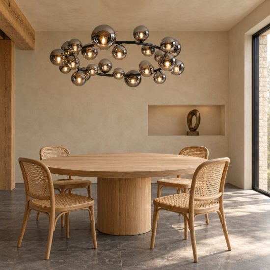 Ideal lux perlage lampadario ad anello 25 luci per sala da pranzo sfere in vetro fumè