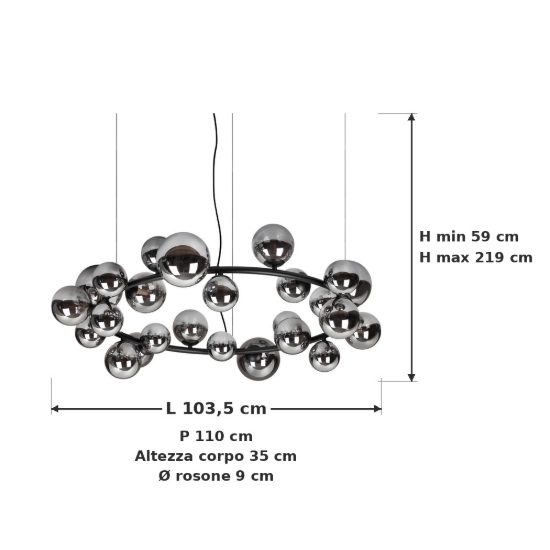 Ideal lux perlage lampadario ad anello 25 luci per sala da pranzo sfere in vetro fumè