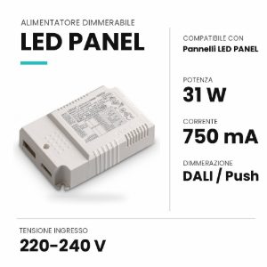 Ideal lux led panel alimentatore dimmerabile dali push 31w 750ma per pannelli led