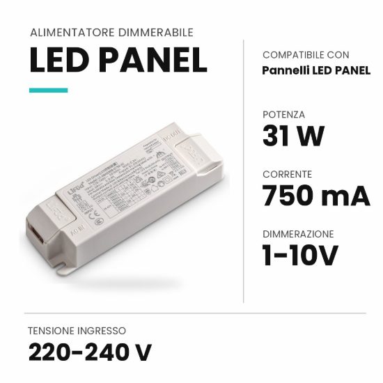 Ideal lux led panel alimentatore dimmerabile 1-10v 31w 750ma per pannelli led