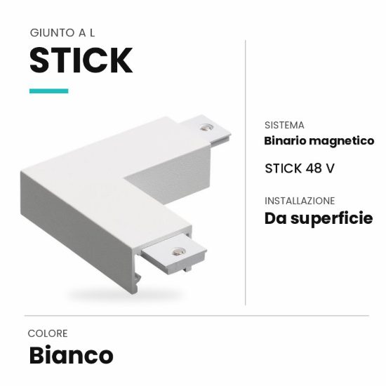 Ideal lux stick giunto a l per binario magnetico da superficie bianco