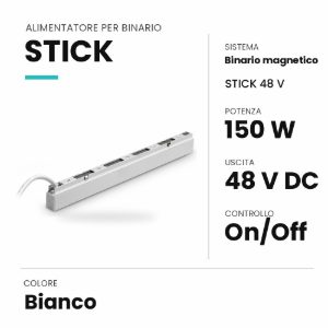 Ideal lux stick alimentatore da binario on-off 150w 48v per binario magnetico bianco