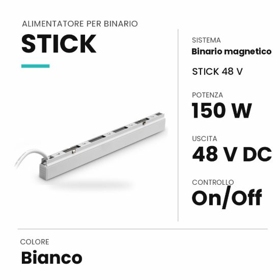 Ideal lux stick alimentatore da binario on-off 150w 48v per binario magnetico bianco