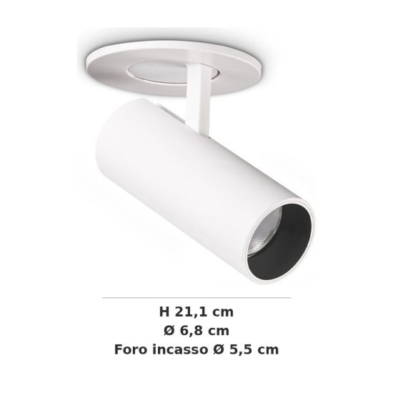 Ideal lux nova faretto da incasso per cartongesso orientabile led 6w 3000k foro 5,5cm rotondo bianco