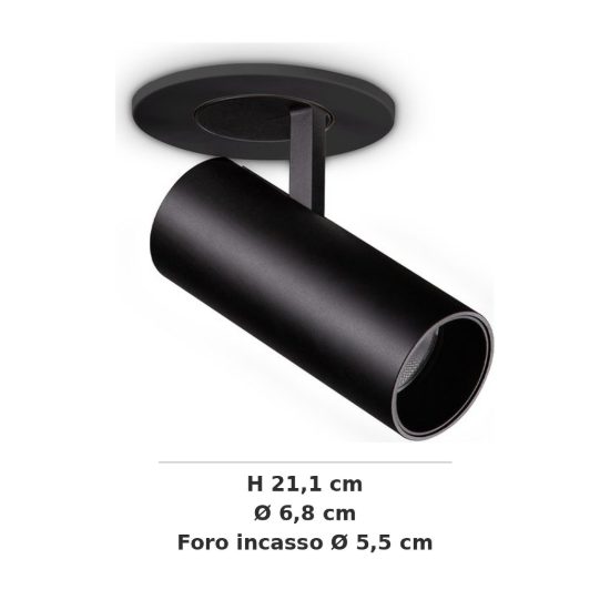 Ideal lux nova faretto da incasso per cartongesso orientabile led 6w 3000k foro 5,5cm rotondo nero