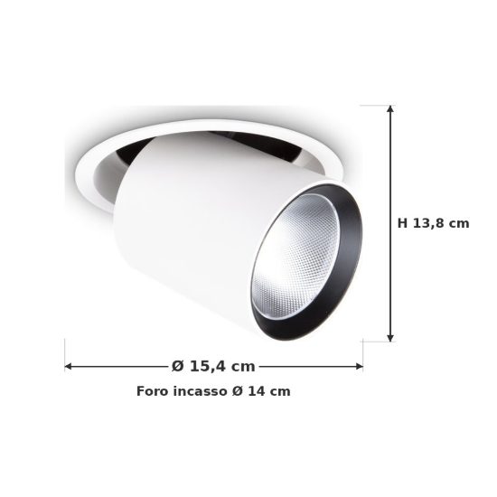 Ideal lux nova faretto da incasso per cartongesso orientabile led 20w 4000k foro 14cm rotondo bianco