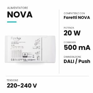 Ideal lux nova alimentatore dimmerabile dali push 20w 500ma per faretti da incasso
