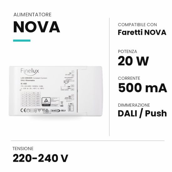 Ideal lux nova alimentatore dimmerabile dali push 20w 500ma per faretti da incasso