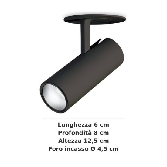 Ideal lux play faretto da incasso per cartongesso orientabile 13w 3000k foro 4,5cm cilindrico nero