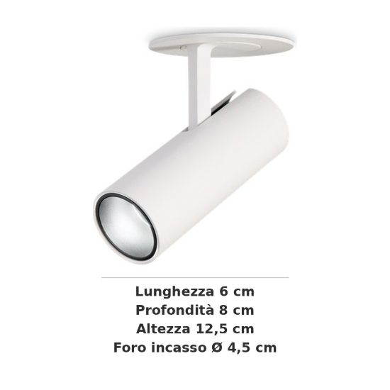 Ideal lux play faretto da incasso per cartongesso orientabile 13w 3000k foro 4,5cm cilindrico bianco